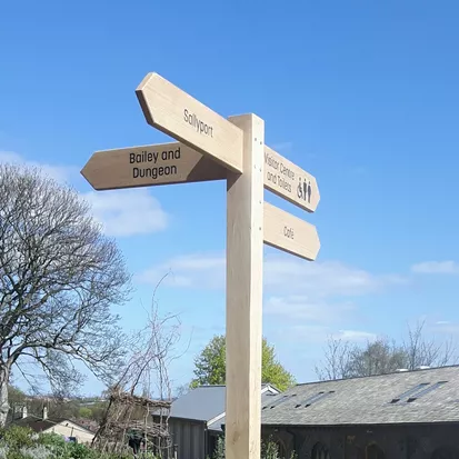 Bespoke Wooden Finger Post with Engraved Graphics